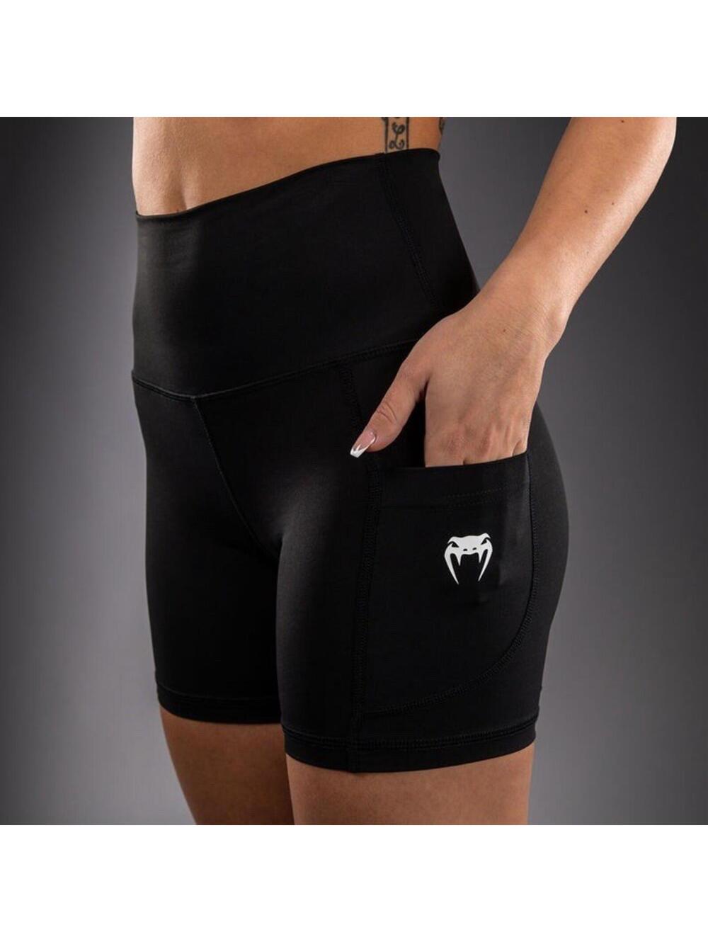 Venum Essential Women’s Compression High Waist Biker Shorts Black Size M Pockets